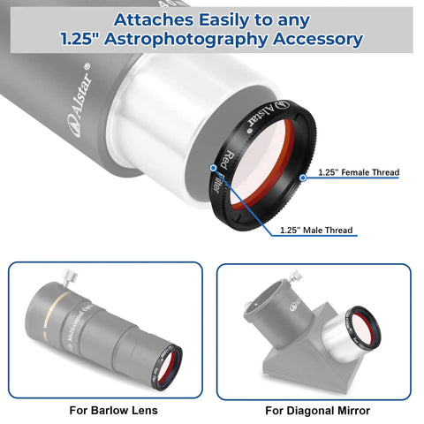 Close-up of Deluxe Telescope LRGB Filter Set For Monochrome CCD Cameras, 1.25 inch red filter attachment detail.