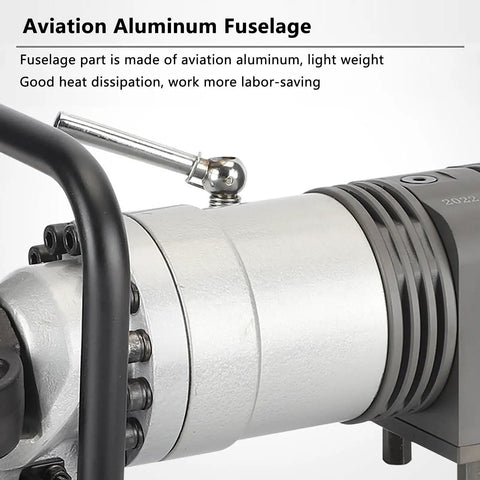 Close-up of the aviation aluminum fuselage on the Portable 1200W Electric Hydraulic Rebar Bender For 7/8 Inch #22 Steel Rods 90 Degree Bending Machine.