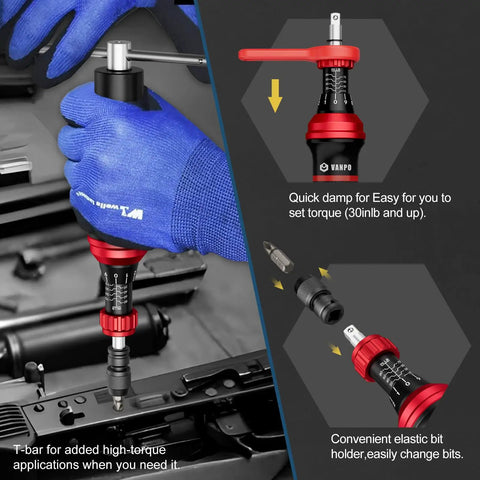 Torque Screwdriver Set 10 To 80 In Lb, 99 Piece Precision Kit With T Bar shown in use on mechanical equipment.