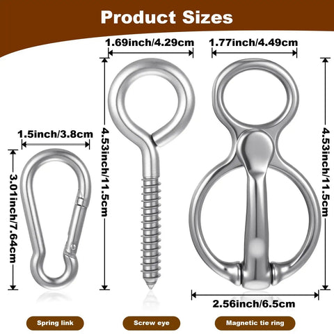 Magnetic Tie Ring For Horses, Safe And Humane Horse Training Equipment With Quick Snap, Eye Bolt Attachments, Stainless Steel Sizes