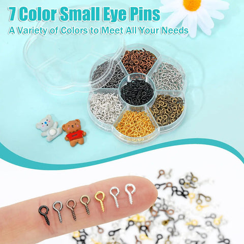7 Color 450 Piece Eye Screw Pins Set Eight By Four Millimeter Tiny Eyelets for jewelry and crafts