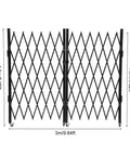 Heavy Duty Folding Security Gate Lock It Down And Keep Your Spot Safe With This 63 Inch Tall By 118 Inch Wide Black Metal Wall Mount Gate Featuring Diamond Grille And Padlock Loop For Garage Shop, shown with dimensions.