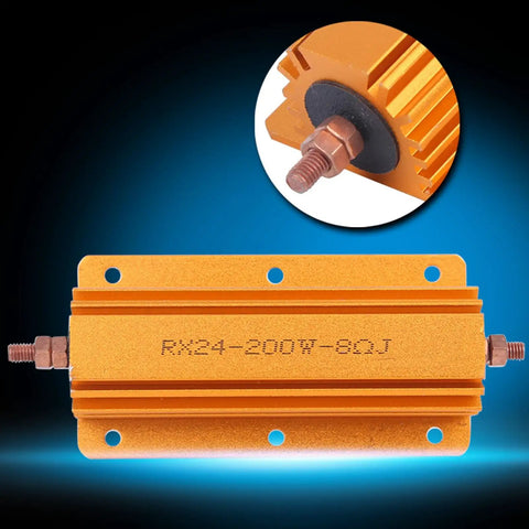 Heavy Duty 200W 8 Ohm High Power Resistor With Rugged Aluminum Housing And Mounting Holes, Industrial Grade Electrical Component For Power Supplies And Audio Equipment, Durable And Reliable, orange finned body