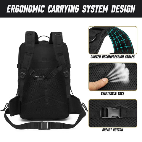 Built Tough Tactical Backpack For Men 46L Water Resistant Military Pack With MOLLE System back view adjustable straps