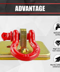 Bull Tough 2 Piece Tractor Bucket Grab Hooks With Half Inch D Ring Shackles And Reinforced Mount Plate For Loader Chain Riggin Up Heavy Loads Yard Work Gold And Red, showing solid steel construction and galvanized surface.
