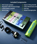 Components of Compact 0.5L Mini Scuba Tank Backup Air For Snorkeling And Training, Portable Refillable Pony Bottle, 3000 PSI