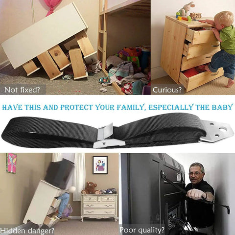 Heavy Duty Metal Anti Tip Straps Keep Your Furniture Locked Down Tight With Adjustable Wall Anchors Straight Up Steel Construction For Baby Proofing TV Mounting No Cheap Plastic Tricks Pack Of Two - Image showing anchors and tipping hazards.
