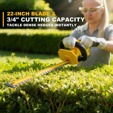 Person using 22 Inch Cordless Hedge Trimmer Compatible With Dewalt 20V Max Battery Lightweight Yet Powerful Bad Boy for clean edges