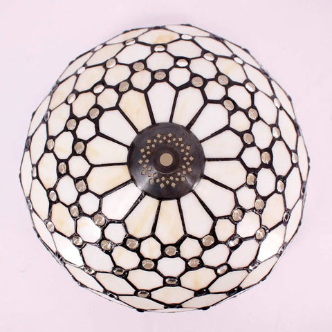 Cream Amber Stained Glass Bead Lampshade 12x6 Inch Replacement for Table Lamps Pendant Lights and Ceiling Fixtures, Tiffany Style Glass Shade With Cap, Shade Only, top view