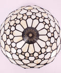 Top view of Tiffany Style Cream Amber Stained Glass Ceiling Light Fixture 12 Inch Semi Flush Mount with intricate design.