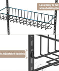 Close-up of adjustable black metal shelf from Eight Tier Pantry Door Organizer In Black Super Sturdy Over The Door Storage Bins.