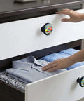 4 Pack Sweet Summer Time Round Acrylic Cabinet Knobs With Lemon Watermelon Bee Design on white dresser drawer