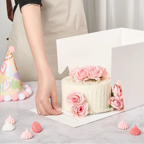 Top Tier 8 X 8 X 8 Inch Cake Boxes 4 Pack Featuring Clear Window Hella Sturdy Food Grade White Cardboard Smooth Finish And 12 Included Stickers For Next Level Party Prep Ideas