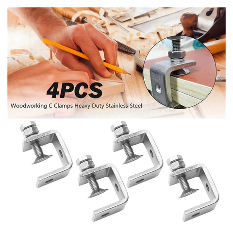 Heavy Duty Stainless Steel C Clamps For Woodworking And Welding Projects, 4pcs set, 16-25mm jaw, ideal for DIY construction.