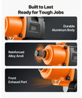 One Inch Pneumatic Impact Wrench Equipped With Twin Hammer Action features durable aluminum body, reinforced alloy anvil, and front exhaust port.