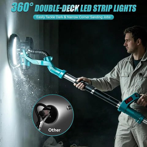 Drywall Sander With Vacuum Dust Collection And Digital Display 1000W Popcorn Ceiling Removal Tool in use by man