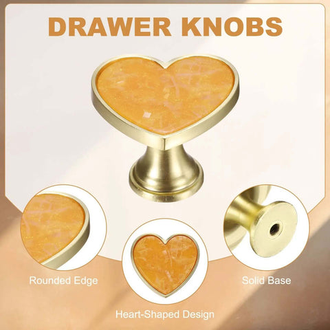 Swank Heart Shaped Zinc Alloy Drawer Knobs With Screws Included For Cabinets Cupboards And Dressers Hella Tough Yellow Pull Handles Heavy Duty Hardware Upgrade For Home Furniture Storage Projects 4 Pack, heart design, solid base.