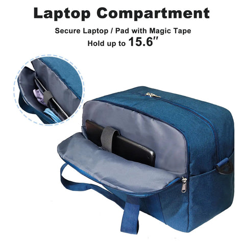 Underseat Travel Duffel With Laptop Compartment And Wet Pocket 25L Carry On Bag showing open laptop section for 15.6-inch device