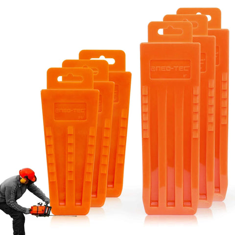 NEO-TEC 6-pack orange tree felling wedges, plastic, sizes 5.5 and 8 inches, for safe chainsaw cutting
