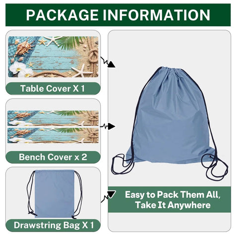 Picnic Table Cover With Bench Covers Elastic Edges 72 Inch 3 Piece Set Waterproof Outdoor Tablecloth With Drawstring Bag