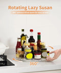 Two Pack Clear 9 Inch Lazy Susan Turntable Rotating Organizer Tray For Cabinet And Countertop Use Non Slip Round Spice Rack in kitchen