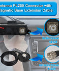 NMO Antenna Mount Magnetic Base 90mm With PL259 Connector showing installation with 16.4ft coax for HF VHF UHF GMRS radios