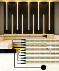 12V LED Cabinet Lighting Kit 10pcs Self-Adhesive Cuttable 6.56Ft 4000K installed above a couch, showcasing stylish wall lighting.