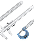 Pro Grade Measuring Kit With Vernier Caliper 0 To 6 Inches 0.001 Inch Precision External Micrometer 0 To 1 Inch Stainless Steel Ruler 0 To 6 Inches Alloy