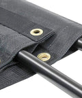 Close-up of 7x12 Vinyl Coated Mesh Dump Truck Tarp with 5 Inch 18oz Double Pockets, brass grommets, and reinforced hems.
