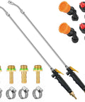 Two Pack Sprayer Wand Kit With Three Nozzles For Multi Pattern Spray Stainless Steel Spray Wand Replacement With Adjustable Fan And Four Hole Nozzles Includes One Quarter Inch And Three Eighths Inch Brass Barb Adapters And Hose Clamps displayed.