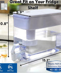 30 Cup Water Filter Pitcher With 5 Replacement Filters And Electronic Filter Change Reminder, dimensions and BPA-free label
