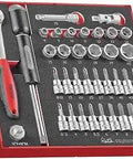 Super Versatile Thirty Six Piece Three Eighths Inch Drive Six Point Metric Shallow Socket Set With Bit Sockets Ratchet Spinner Handle