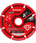 Front view of EZARC 4 1/2 x 7/8 in diamond cutting wheel for metal with red segmented edge