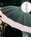 Close-up of 10 Piece Tough As Nails Plastic Umbrella Tail Beads For Easy Rain Gear Repair And Replacement on a black umbrella
