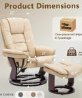 Dimensions of Swivel Recliner With Ottoman And Wood Base In PU Leather Ultra Plush Double Foam for cozy comfort