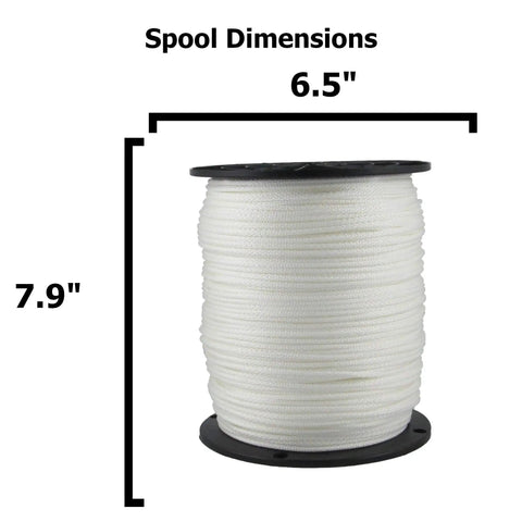 Low Stretch Solid Braid Industrial Polyester Rope One Eighth Inch Diameter, 1000 Feet On A Sturdy Spool, Spool Dimensions 6.5x7.9 inches