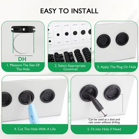 Installation steps for Pro Grade Rubber Grommets Kit For Automotive Wiring, 170 Pcs Assorted Sizes 0.25 Inch To 1 Inch