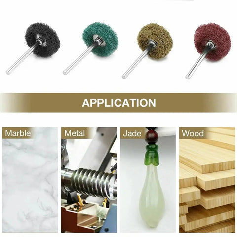 Various wool felt mini polishing brush wheels for rotary tools with 1 inch felt grinding head and 3mm shank for fine finishing.