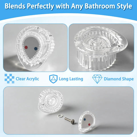 Posi-Temp Single Handle Shower Knob Replacement Kit For Tub And Shower Faucets White Button Insert Fits 100710 Valve And 1222 And 1222B Cartridges Easy Install DIY Faucet Accessory with clear acrylic diamond shape design.