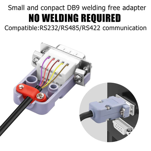 DB9 Breakout Solderless Connector Kit For RS232: Female 9 Pin Serial Adapter To Terminal Block With Case And Screwdriver, installed