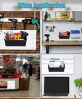 Large Slatwall Bins Set of 4 for Garage and Workshop Storage showing various uses for tools, spices, and displays.