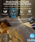 Ceiling Or Wall Mount Magnetic Cruise Fan With 8000mAh Rechargeable Battery on nightstand, creating white noise for comfort.