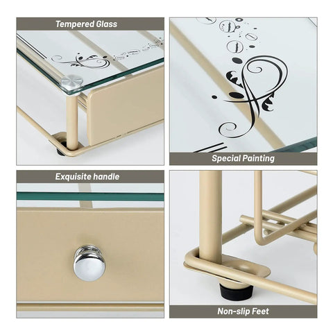 K Cup Holder With Tempered Glass Top Coffee Pod Organizer For 36 Pods Beige features tempered glass, non-slip feet, exquisite handle, and special painting details.