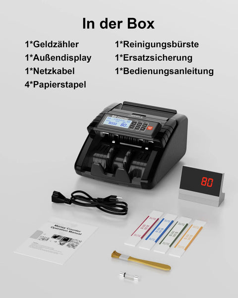 Fast Cash Counter With UV MG IR DD Counterfeit Detection, Value Counting, accessories displayed in box