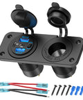 4 Port 12V Usb Car Charger Switch Panel With Pd30w Qc18w Fast Charge Plus Waterproof 150W Cigarette Lighter Socket, showing ports and installation kit.
