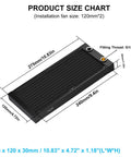 Dope 12 Pipe Aluminum Water Cooling Radiator For PC And CPU Rig 240mm G1 Quarter Inch Thread Heat Exchanger With High Flow Liquid Cooling Durable Black Radiator For Computer Laser Cooling System DC 12V size chart, 275 x 120 x 30mm