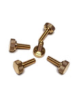 Five Pack 1/4-20 Knurled Shoulder Brass Thumb Screws With Flat Tip For Secure Grip 1-1/16 Inch Overall Length 9/16 Inch Head Diameter 3/4 Inch Thread Length