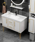 Bathroom vanity with gold metal hairpin legs, reflecting modern decor, similar to Two Pack 30cm Metal Hairpin Legs For Sofa Table And Cabinet.