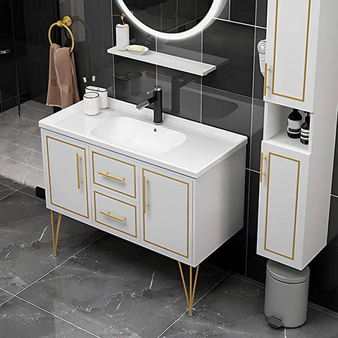 Bathroom vanity with gold metal hairpin legs, reflecting modern decor, similar to Two Pack 30cm Metal Hairpin Legs For Sofa Table And Cabinet.