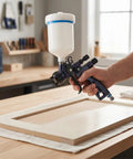 Shop Grade HVLP Paint Sprayer Gun With 600Ml Reusable Gravity Cup And Quick Swap Adapter for detailed woodwork projects.